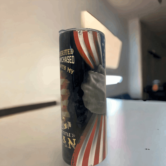 20oz stainless steel tumbler with american flag design and military-themed personalization by Macies Handmade Treasure's
