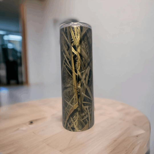 20oz tumbler with fishing camouflage design by Macies Handmade Treasures for outdoor enthusiasts
