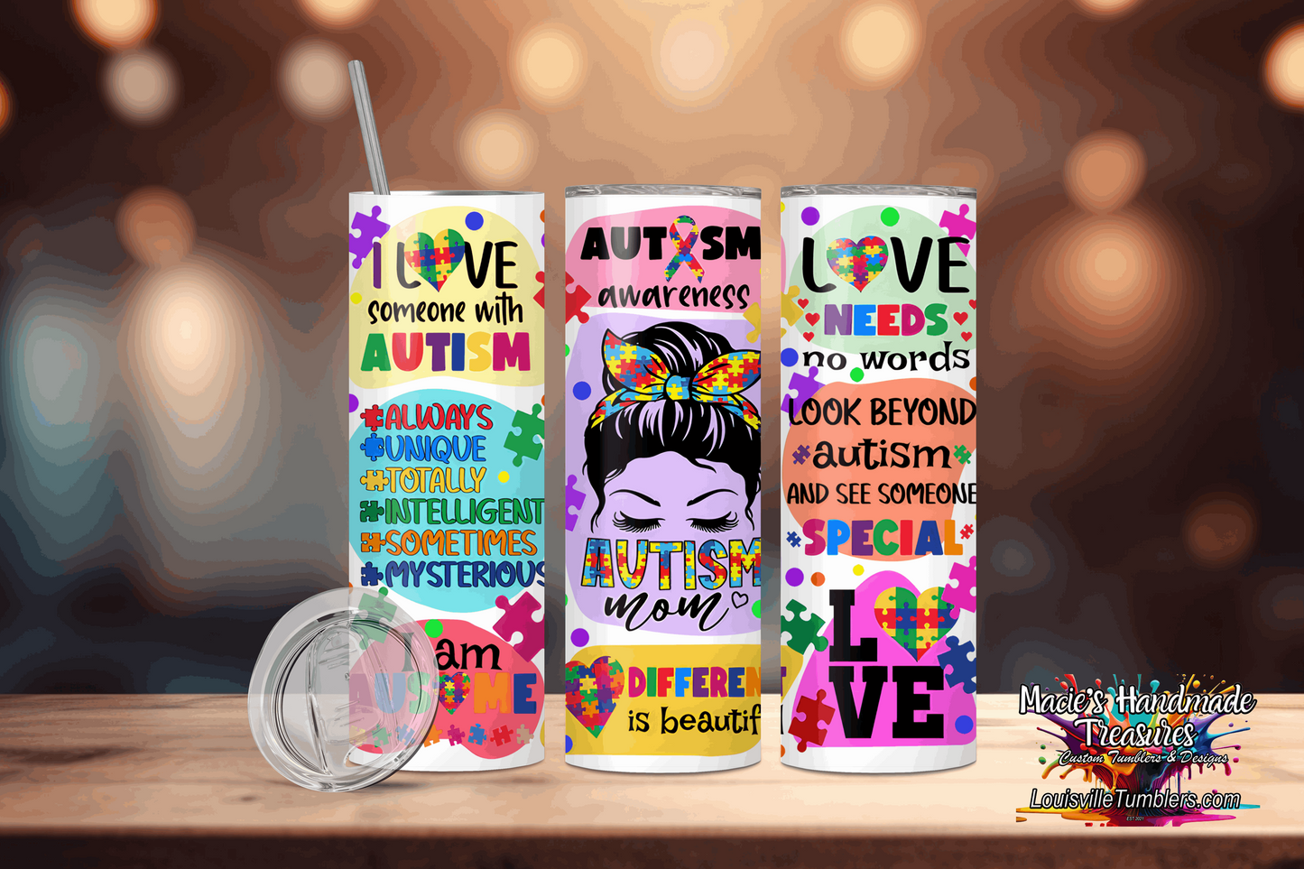 20 oz Autism MoM with Sayings Tumbler