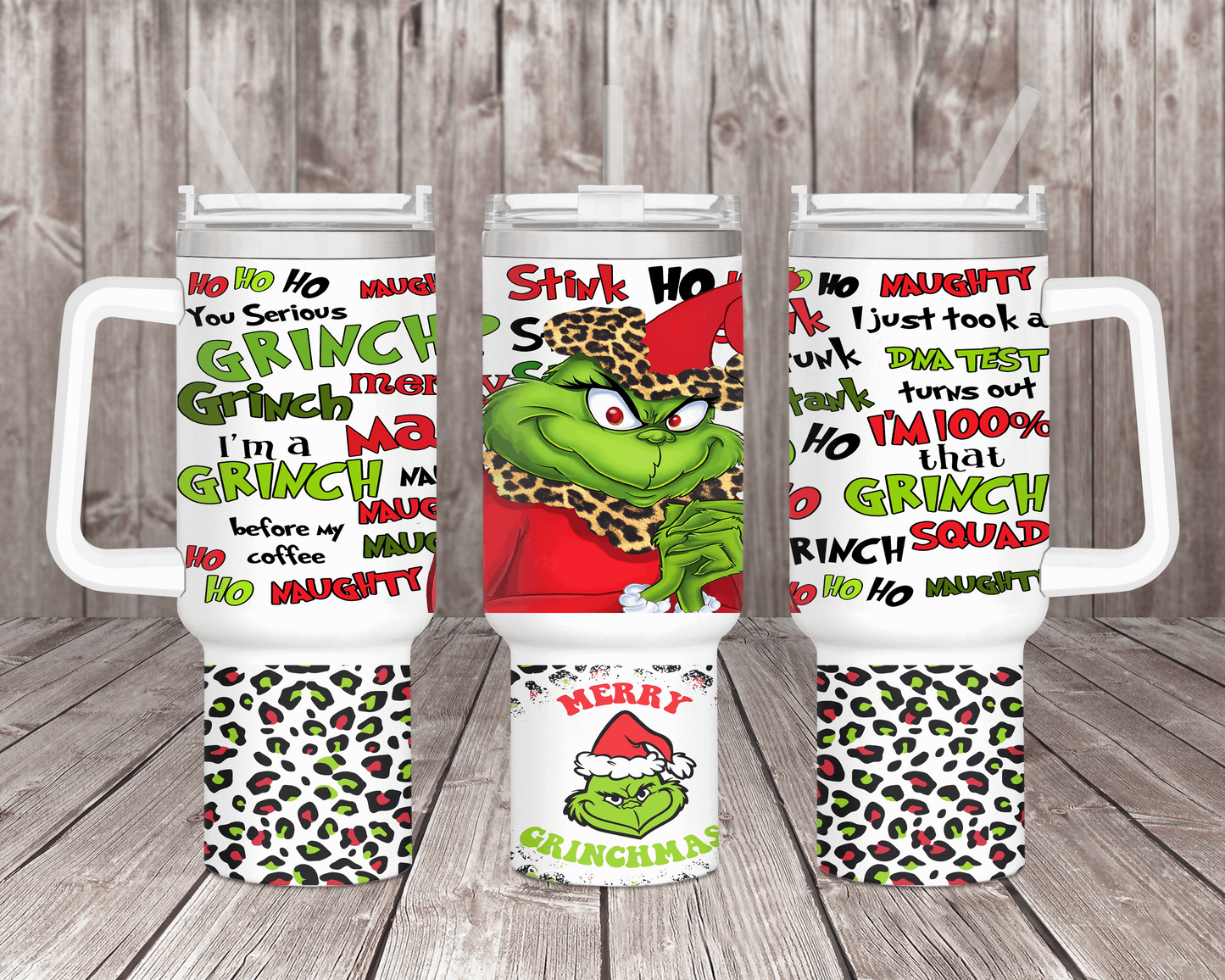 40oz Grinch with Leopard Print