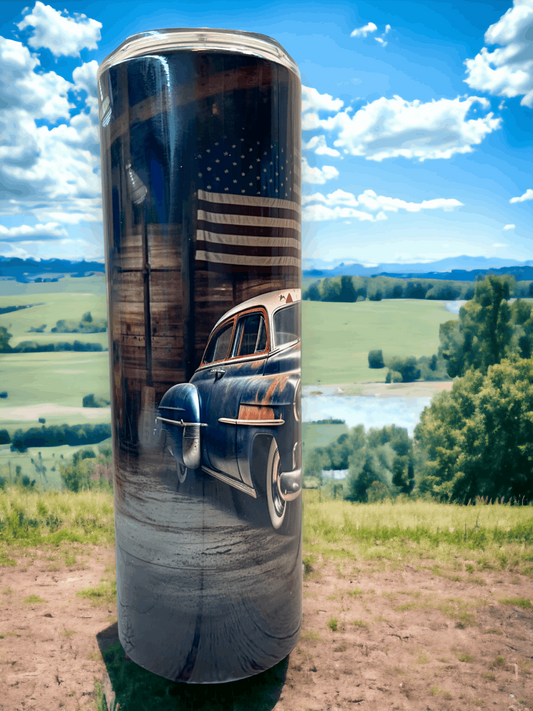 20 oz Old Car with American Flag