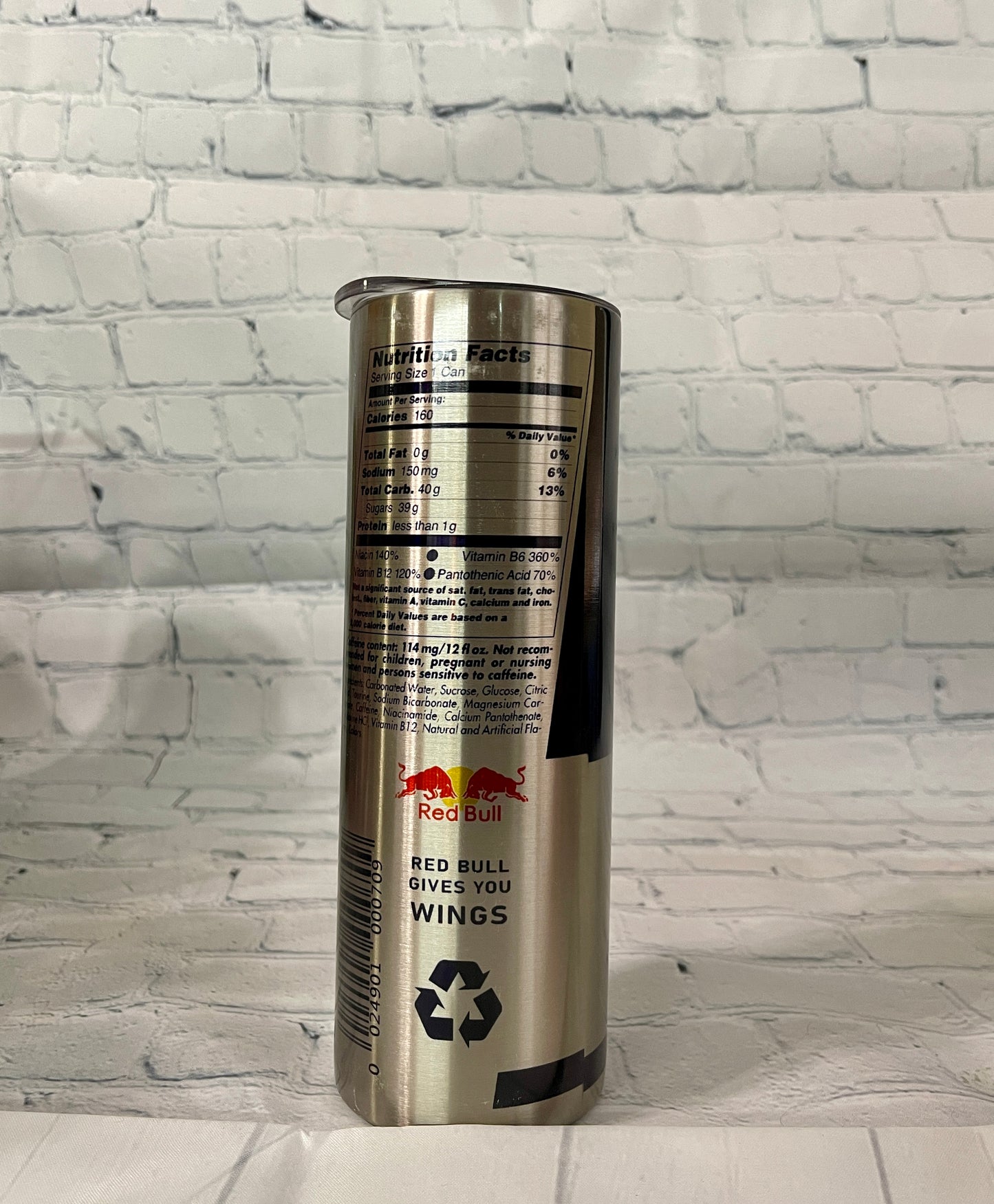 20 oz Red Bull on a Stainless Steel Clear Tumbler