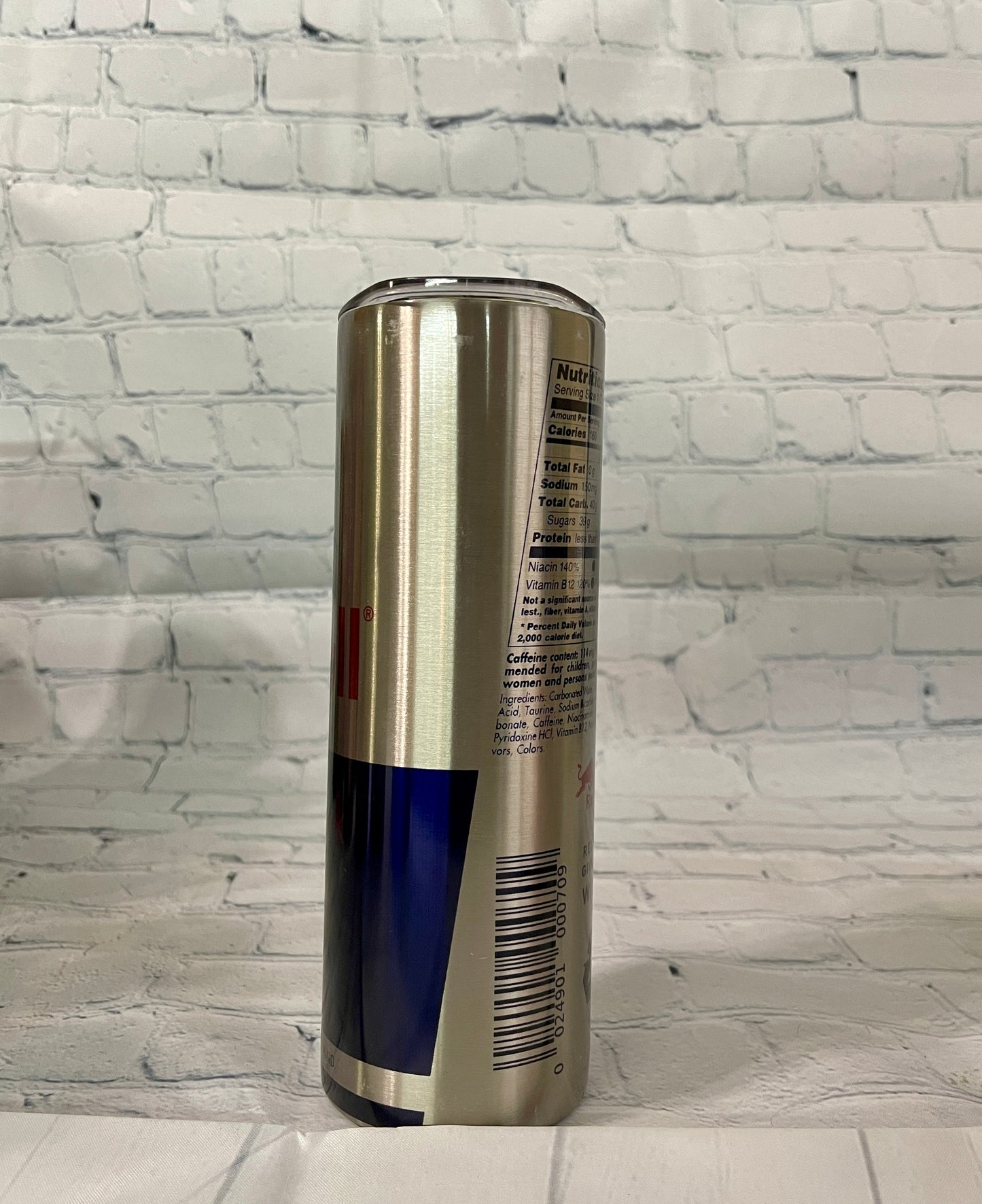 20 oz Red Bull on a Stainless Steel Clear Tumbler