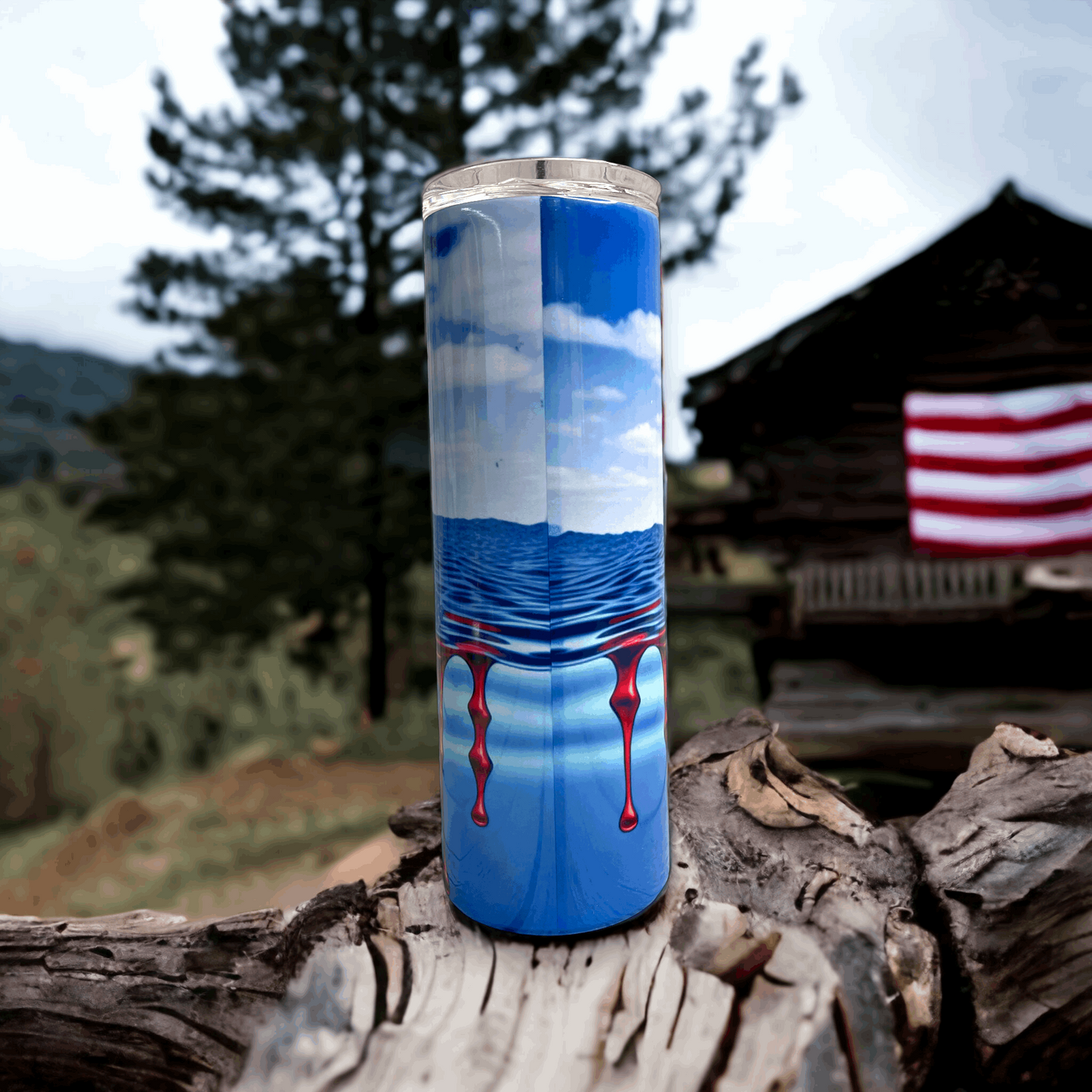 20 oz Skull with Flag in water