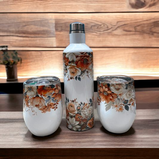 Wine Gift Set Brown Flowers