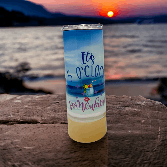 20oz Tumbler, 5'Oclock somewhere, Beach, Palm Trees, Beach Life