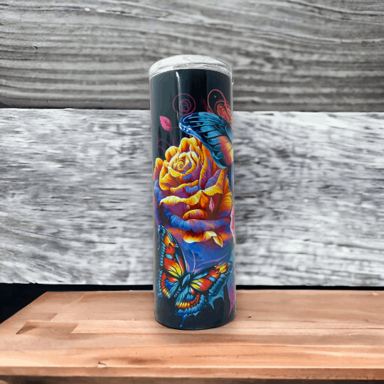 20oz Tumbler Butterfly,Flowers,Neon Colors