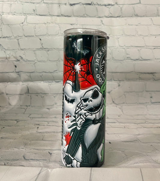 20oz tumbler for coffee featuring Halloween skeleton design by Macies Handmade Treasure's