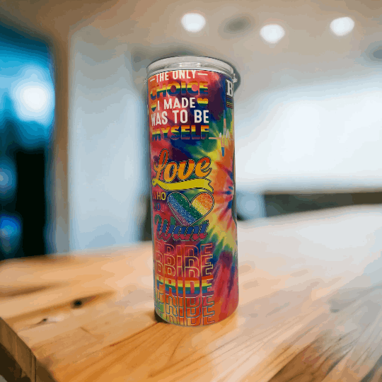 20oz rainbow tie-dye yeti tumbler yeti with pride and love design from Macies Handmade Treasure's