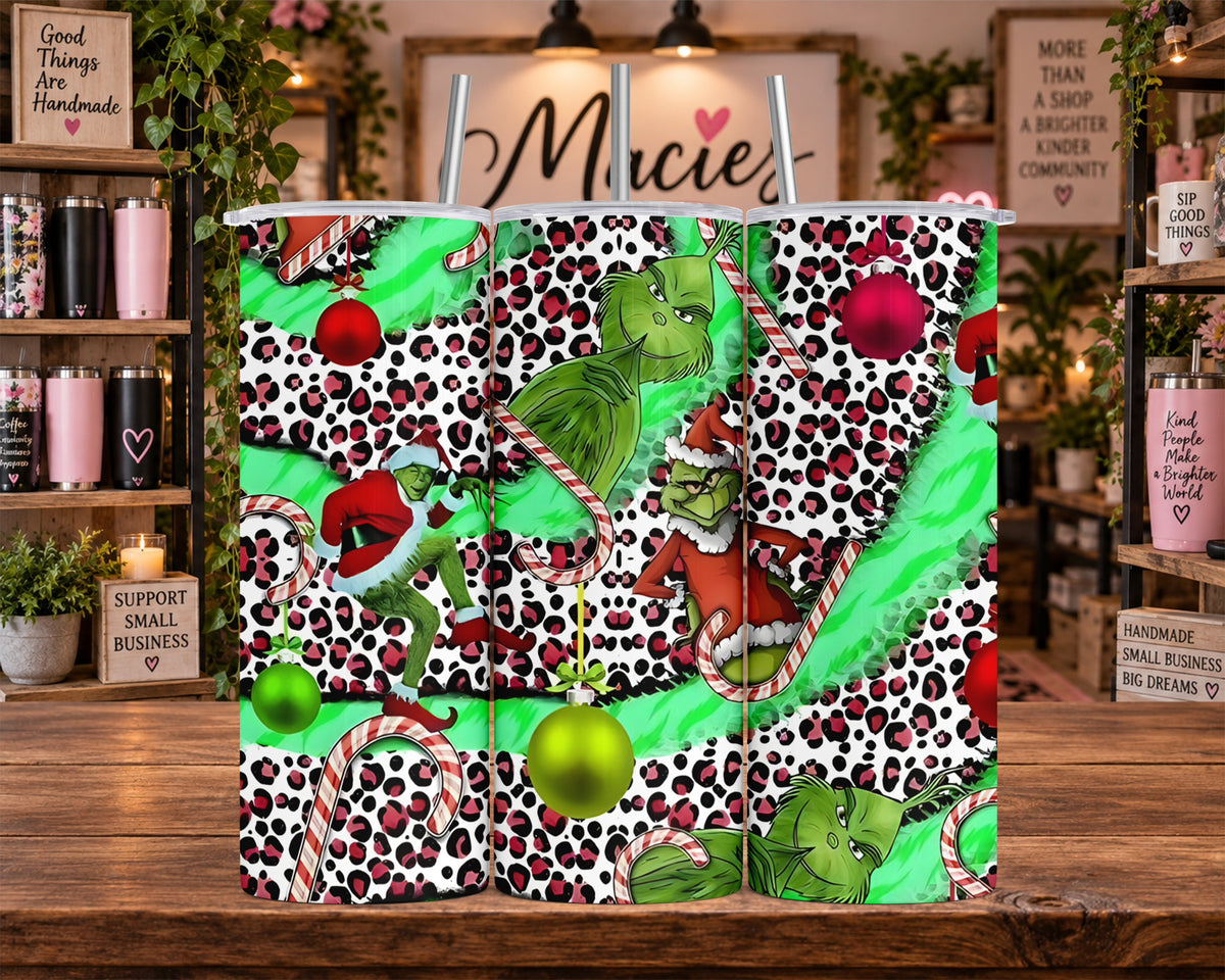 Grinch Leopard Christmas 20 oz Tumbler