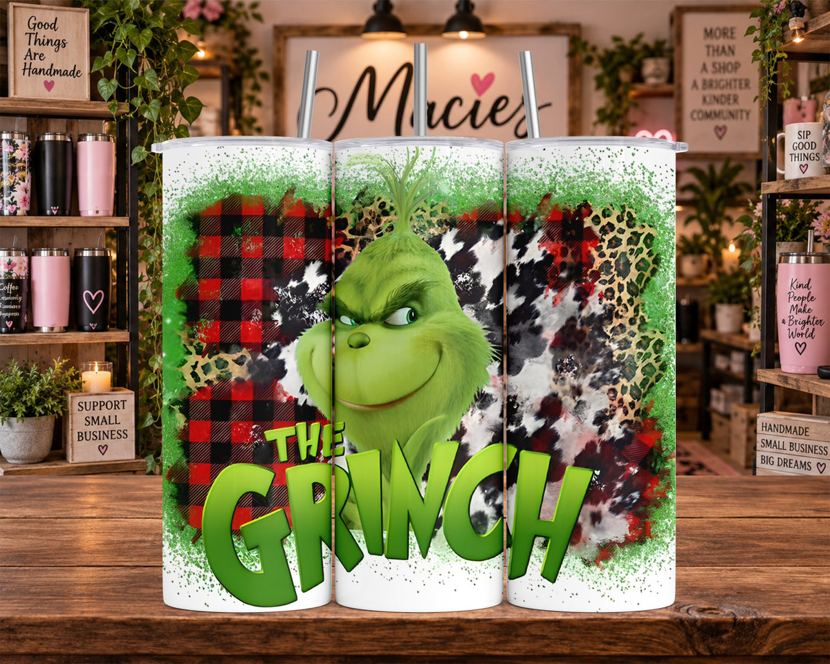 Grinch Plaid Animal Print 20 oz Tumbler