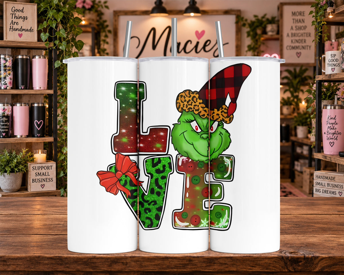 Green Holiday Monster Monogram 20 oz Tumbler