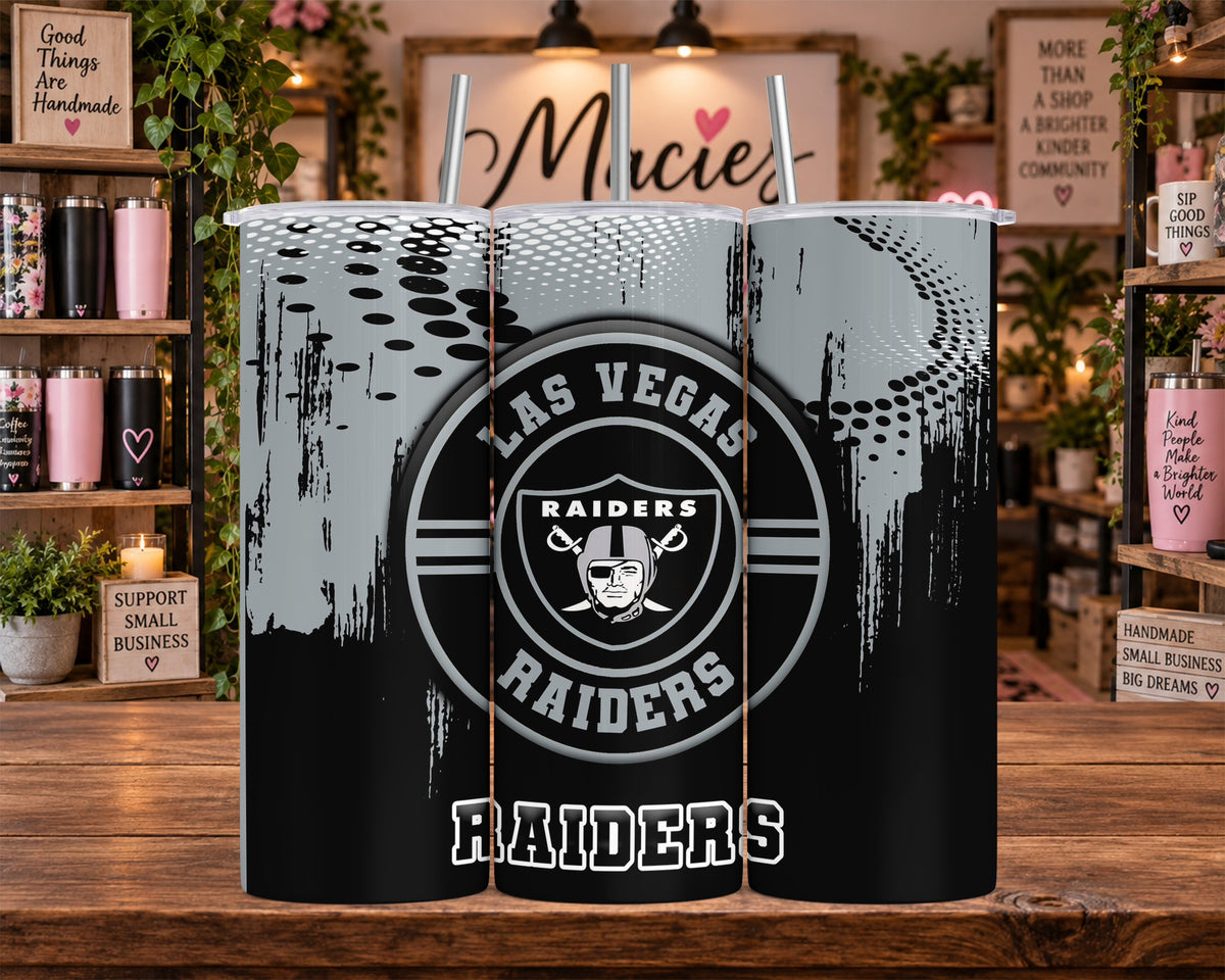 Las Vegas Raiders Distressed Black and Silver 20 oz Tumbler