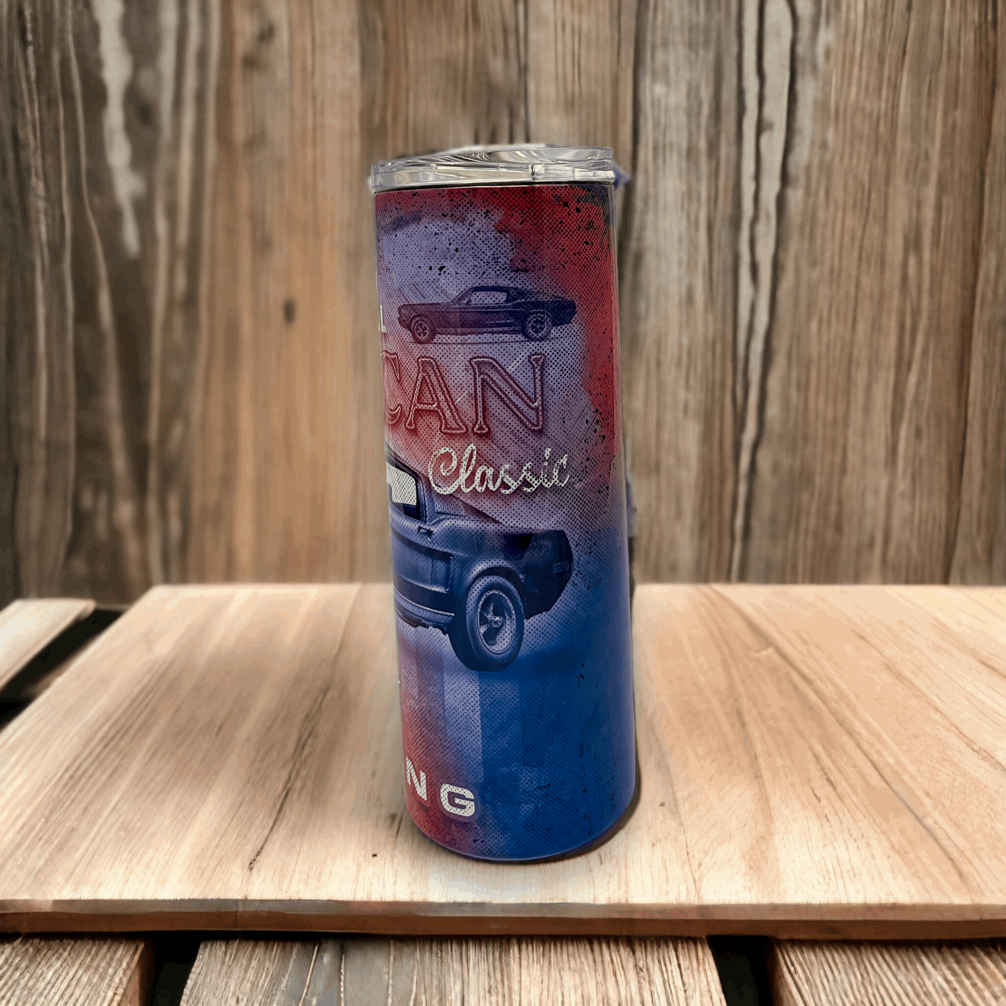 20oz ford mustang tumbler with red blue design and classic car graphics by Macies Handmade Treasure's