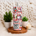 20oz gnome tumbler with colorful strawberry gnome design and personalized text by Macies Handmade Treasure's