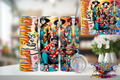20oz killer summer vibes tumbler with colorful skeleton beach party design and floral accents