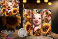 20oz pig sunflower tumbler with colorful sunflowers, butterflies, and a smiling pig design by Macies Handmade Treasure's