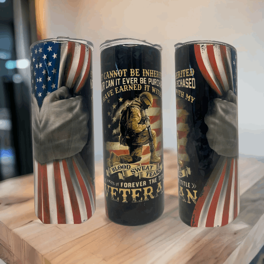 20oz stainless tumbler with american flag design and veteran tribute by Macies Handmade Treasure's