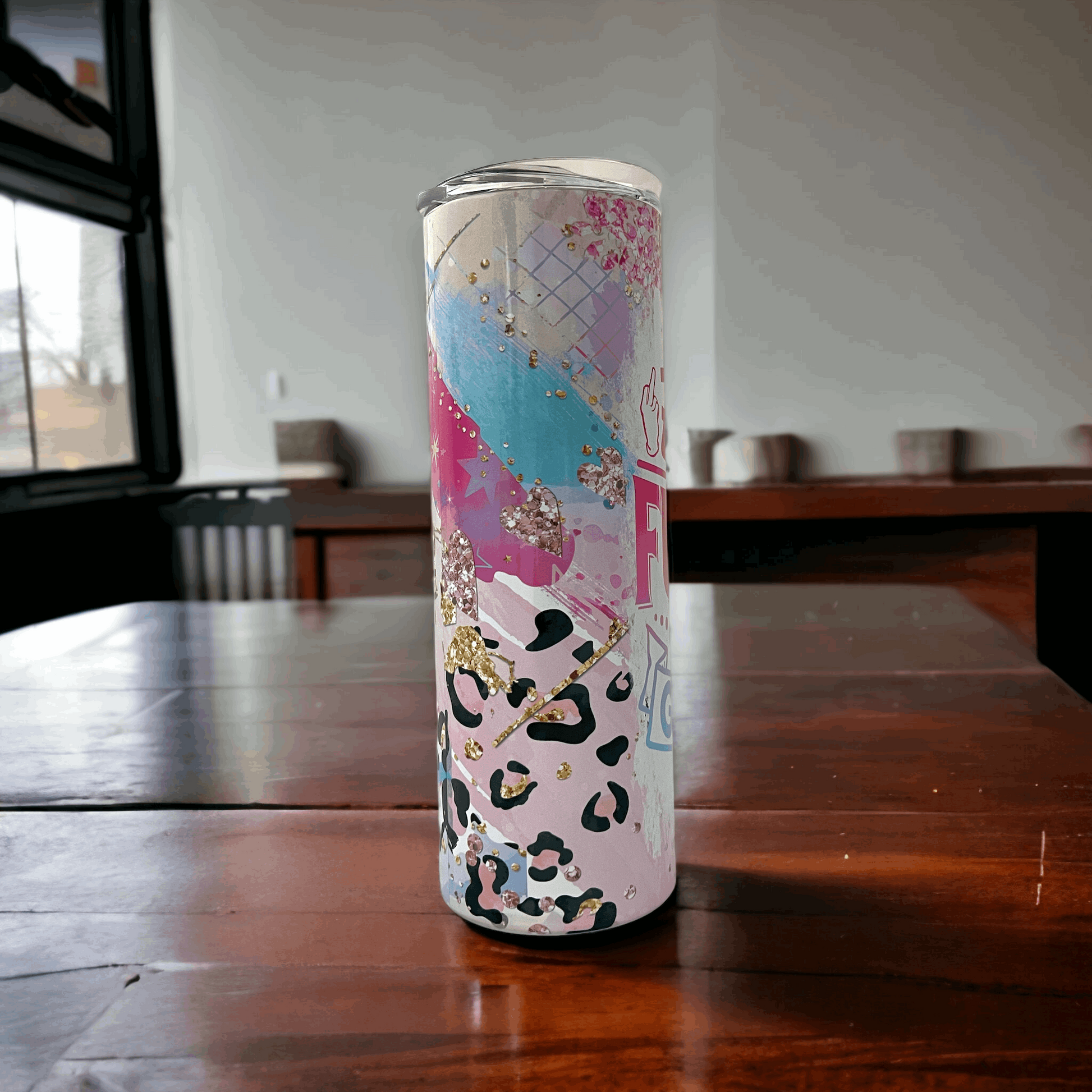20oz Yeti tumbler yeti with colorful abstract design and leopard print by Macies Handmade Treasure's
