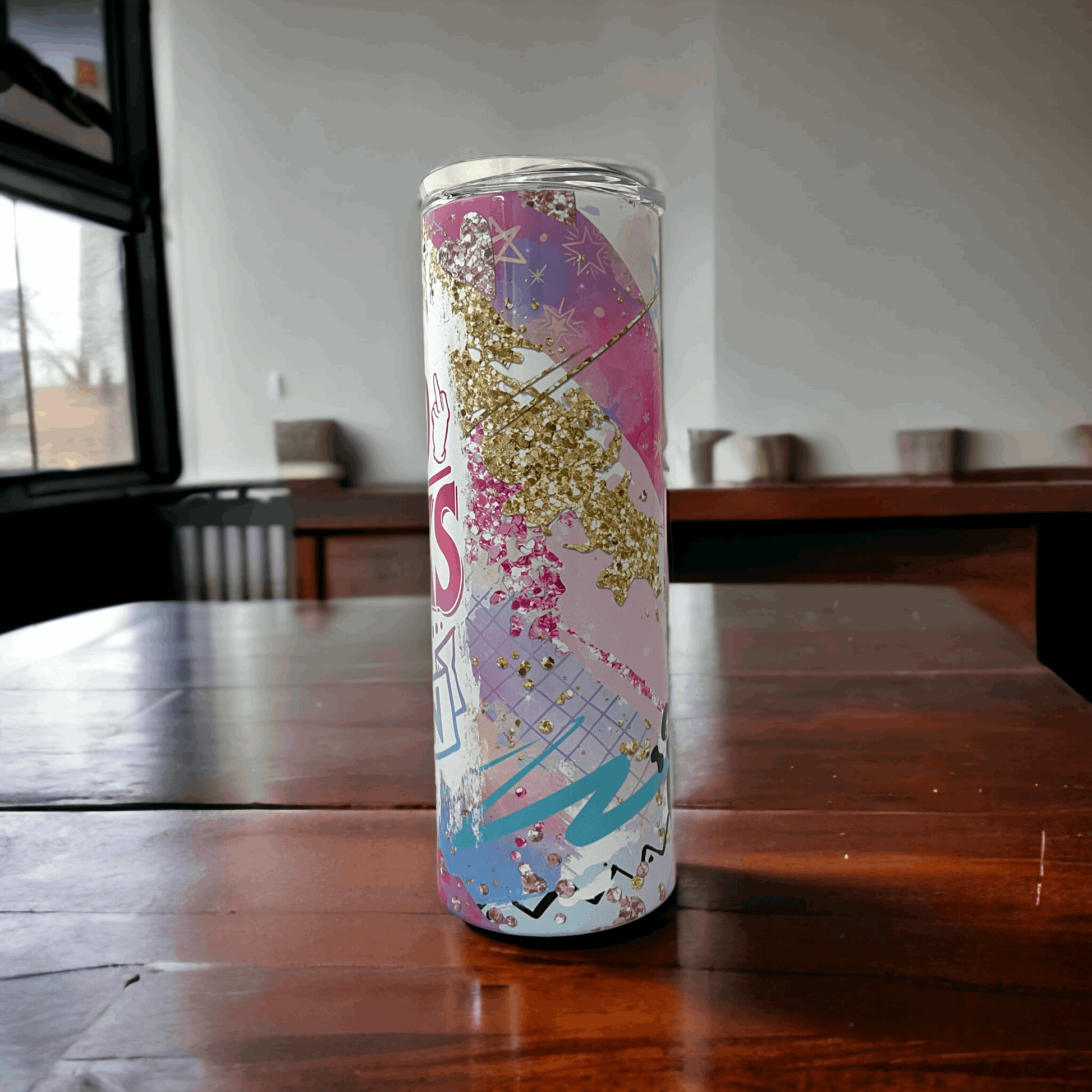 20oz colorful yeti tumbler yeti with abstract pink blue and gold glitter design by Macies Handmade Treasure's