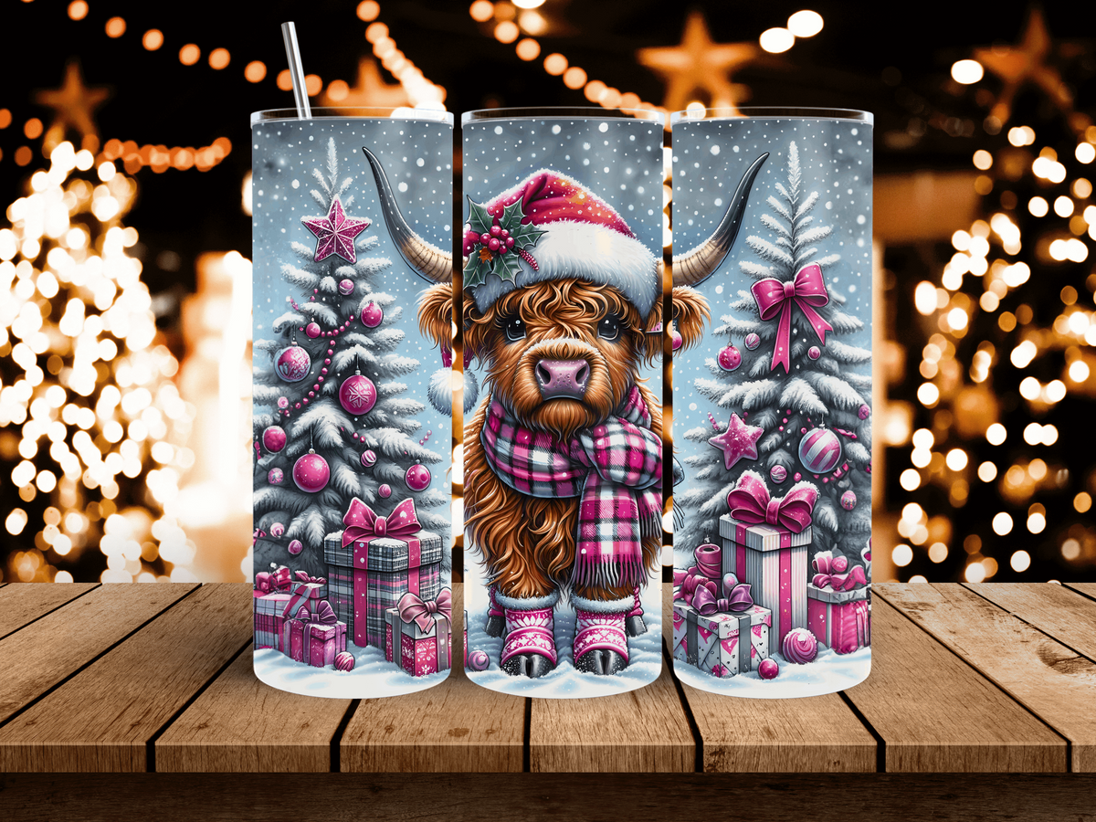 20oz Christmas Cow in Pink