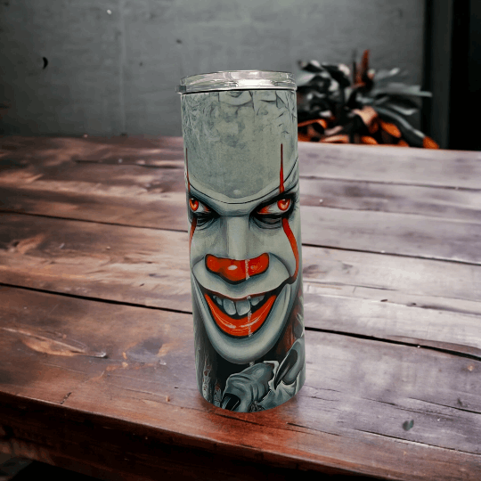 20oz stainless steel tumbler with 28 days horror clown face design by Macies Handmade Treasure's