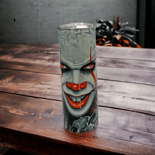 20oz stainless steel tumbler with 28 days horror clown face design by Macies Handmade Treasure's