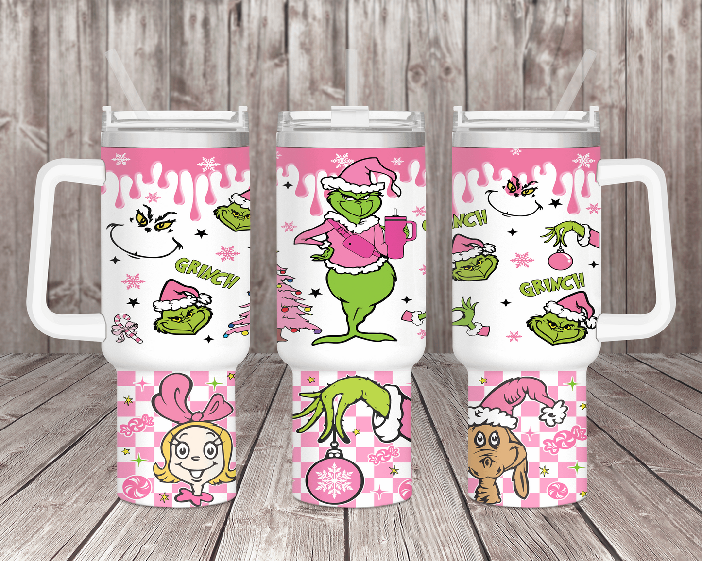 40oz Grinch with Baby Pink Drip