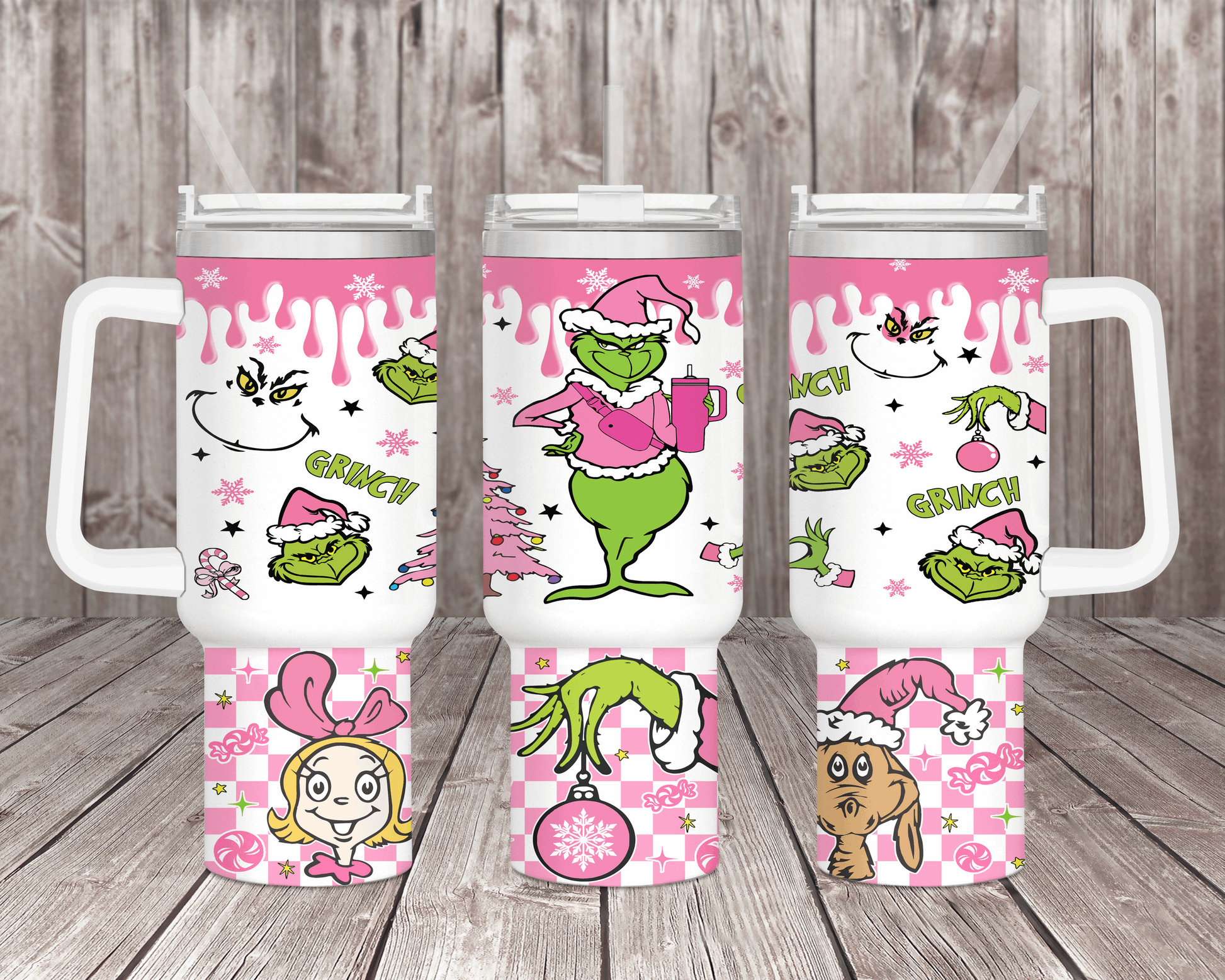 40oz Grinch with Baby Pink Drip