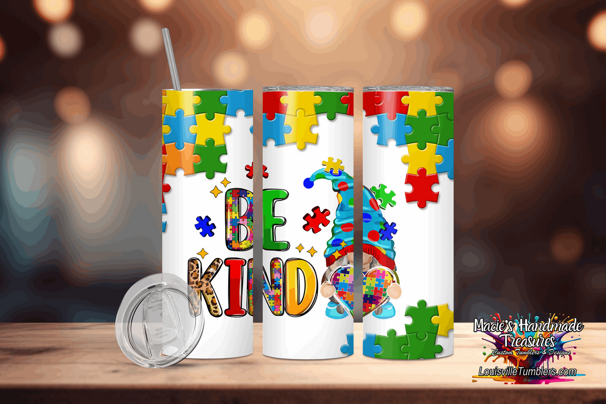 20 oz Autism Be Kind Gnome Tumbler