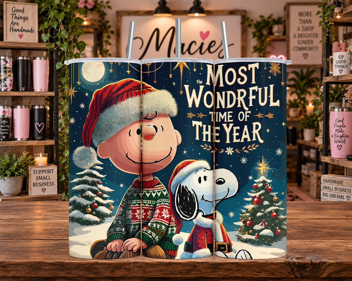 Christmas Snoopy and Charlie Brown Winter Scene 20 oz Tumbler