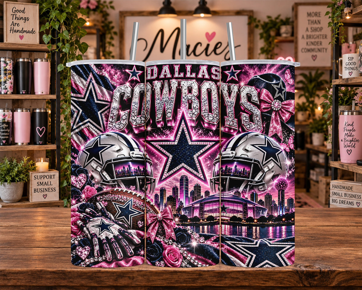 Dallas Cowboys Pink Glam Football 20 oz Tumbler