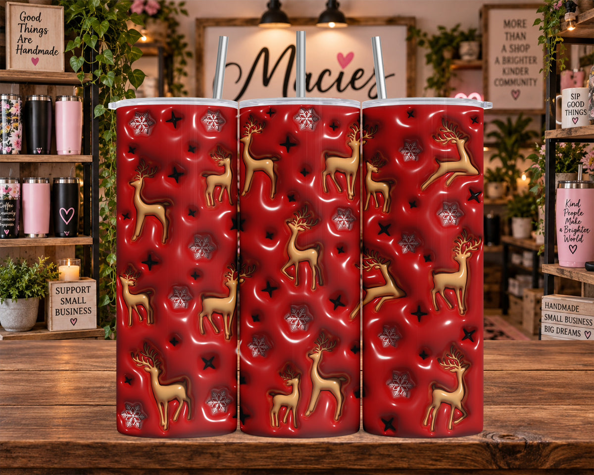 Red Reindeer and Snowflake Christmas 20 oz Tumbler