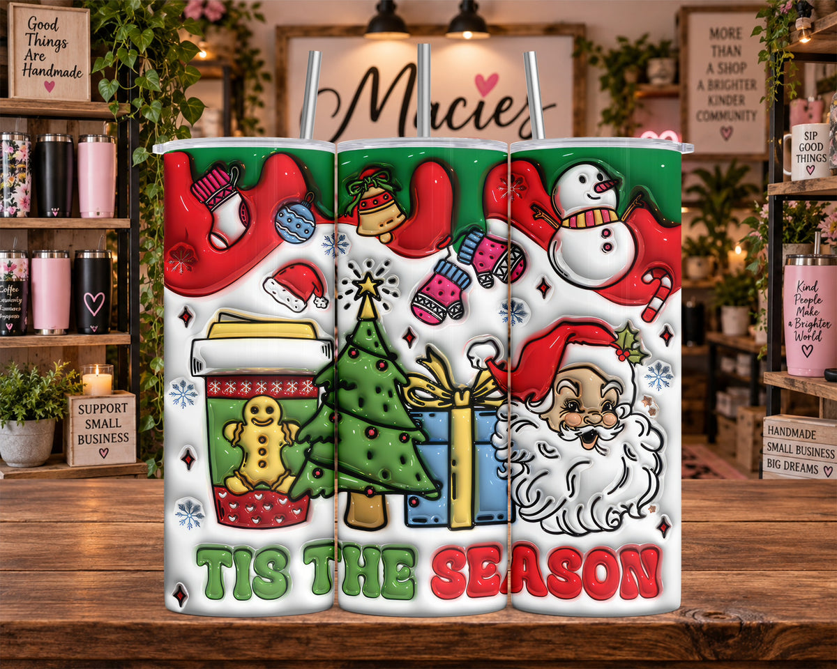 Tis the Season Christmas Snowman and Santa 20 oz Tumbler