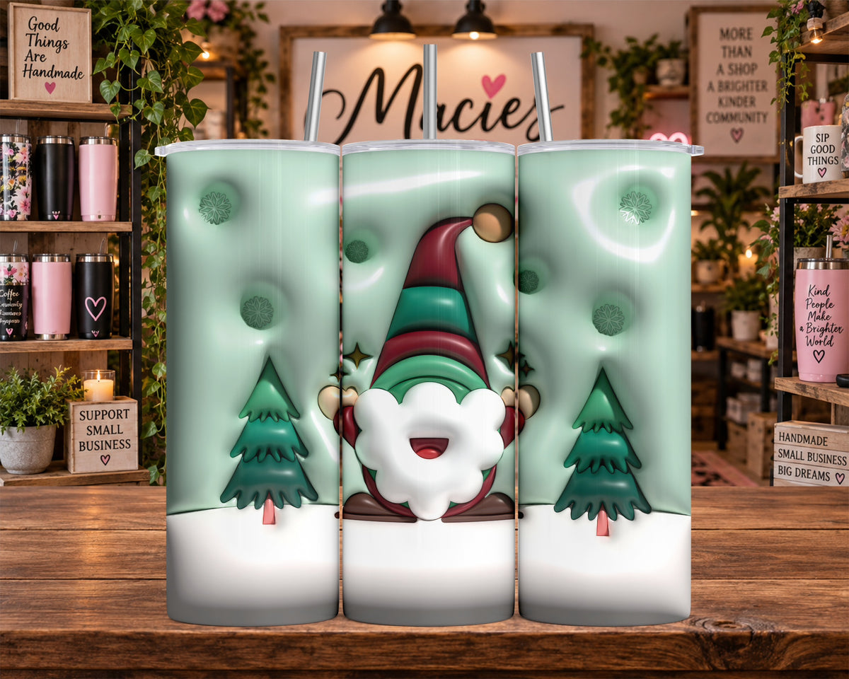 Christmas Gnome with Evergreen Trees 20 oz Tumbler