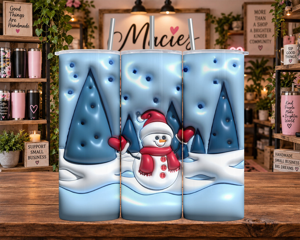 Christmas Snowman in Snowy Evergreen Forest 20 oz Tumbler