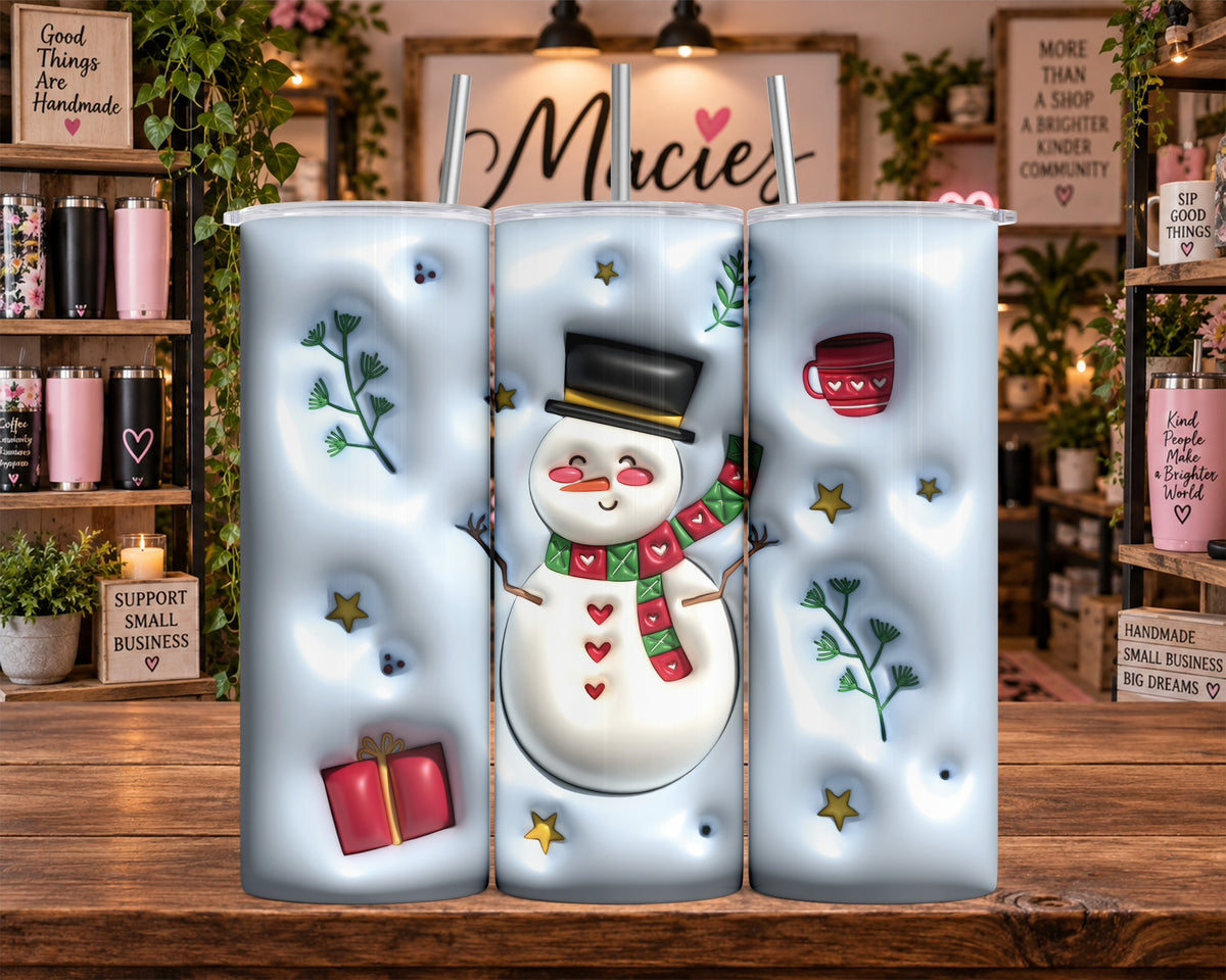 Christmas Snowman with Top Hat and Scarf 20 oz Tumbler