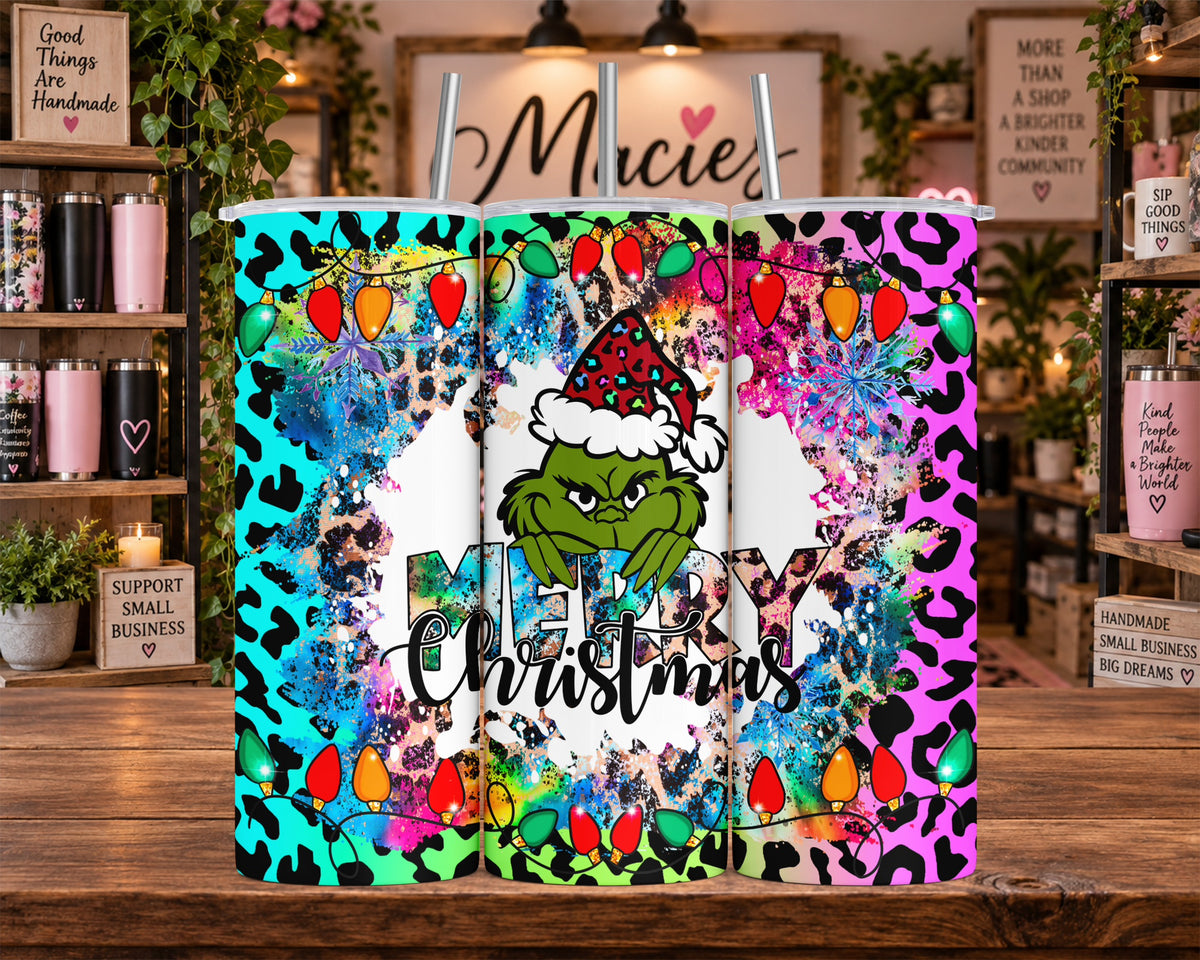 Colorful Grinch Christmas Leopard Print 20 oz Tumbler