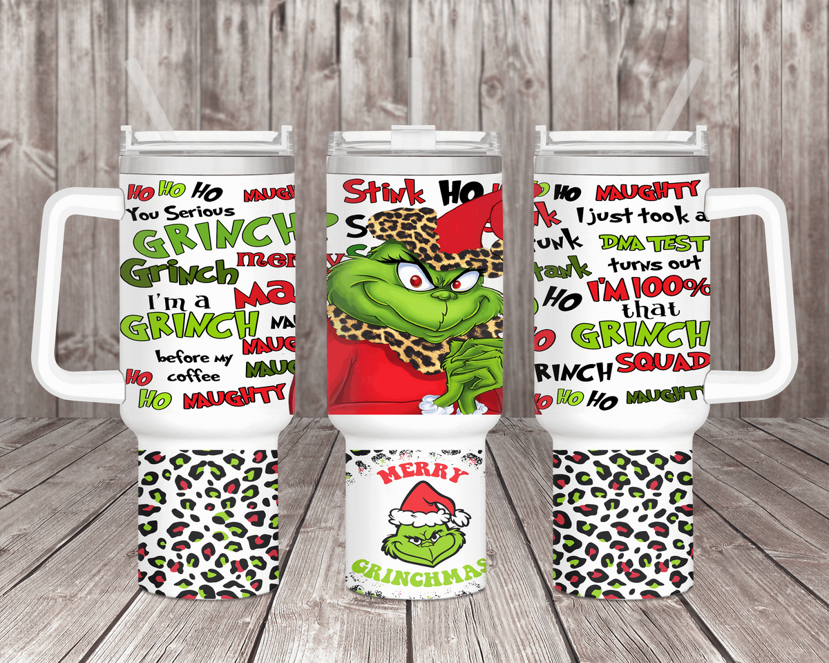 40oz Grinch with Leopard Print