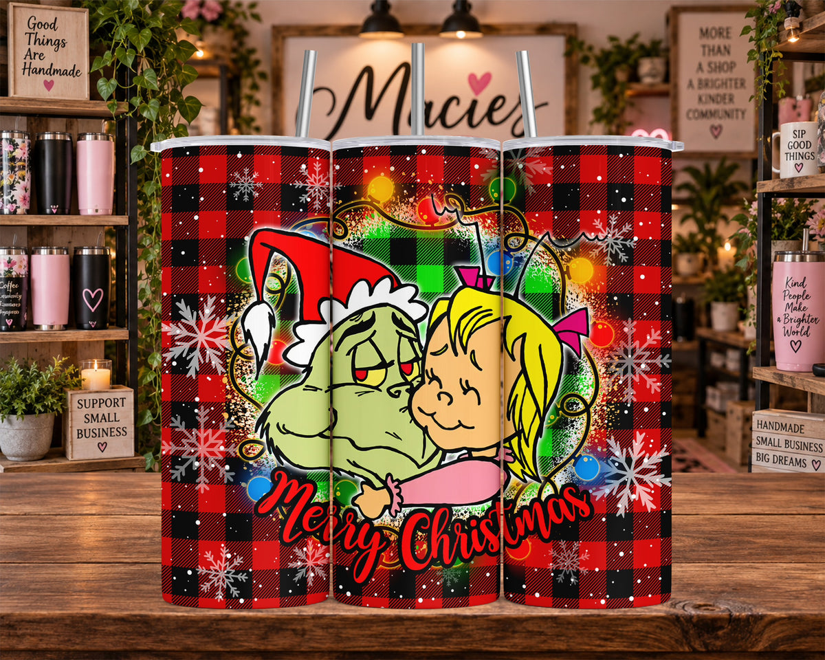 Green Holiday Characters Merry Christmas 20 oz Tumbler