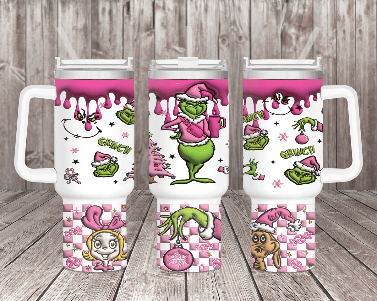 40oz Grinch with a Pink Tree