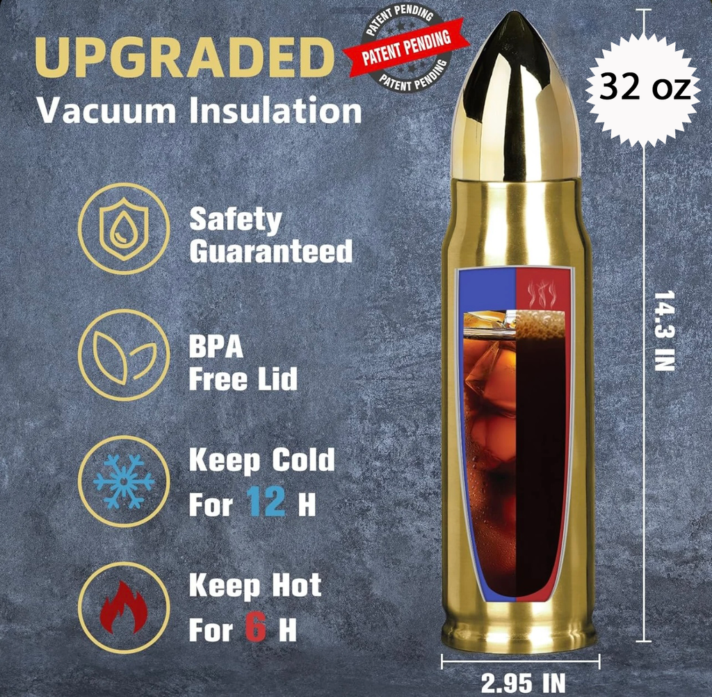 Photo of 32 oz Brass Finish Bullet Thermos