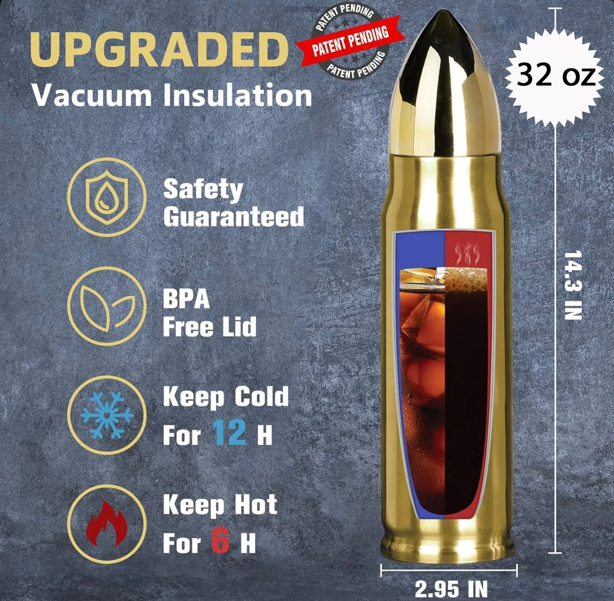 Photo of 32 oz Brass Finish Bullet Thermos