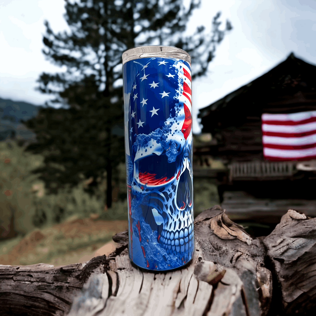 20 oz Skull with Flag in water