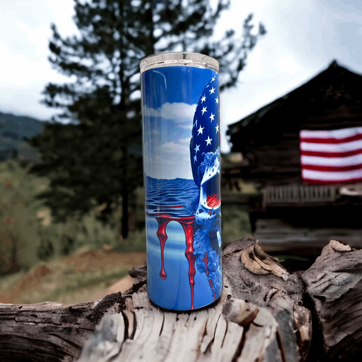 20 oz Skull with Flag in water