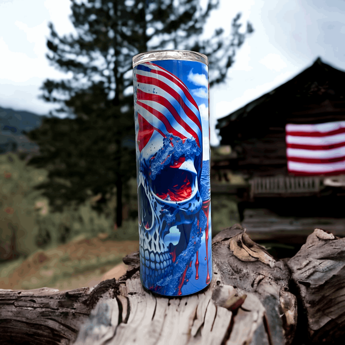 20 oz Skull with Flag in water