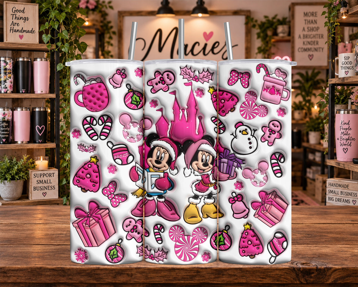 Pink Christmas Mickey and Minnie 20 oz Tumbler