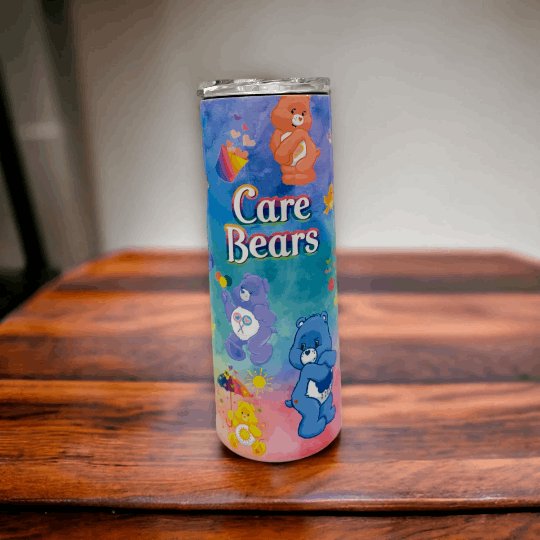 20oz tumbler with colorful care bears care bear design by Macies Handmade Treasure's