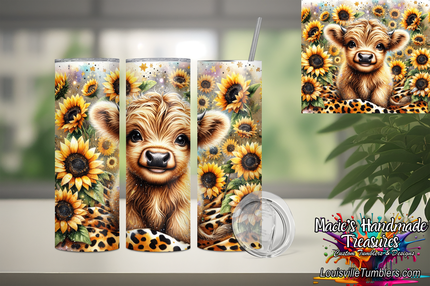 20 oz Baby cow & sunflowers