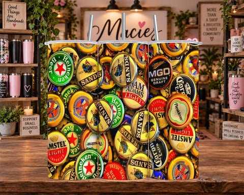 Beer Bottle Cap Collage 20 oz Tumbler